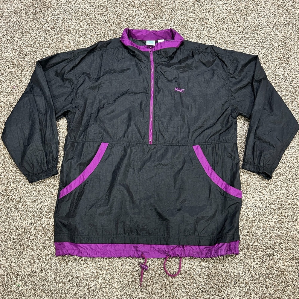 Vintage BIKE Windbreaker Zip-Up Men's Large Nylon Black 80s